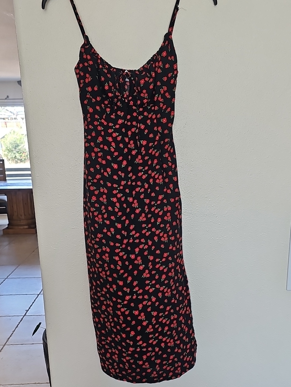 Princess Polly Black Slip Dress with Red Floral Print